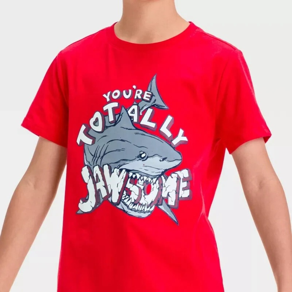 Boy XL Valentine Shark Graphic Tee You're Totally Jawsome Red Short Sleeve Shirt